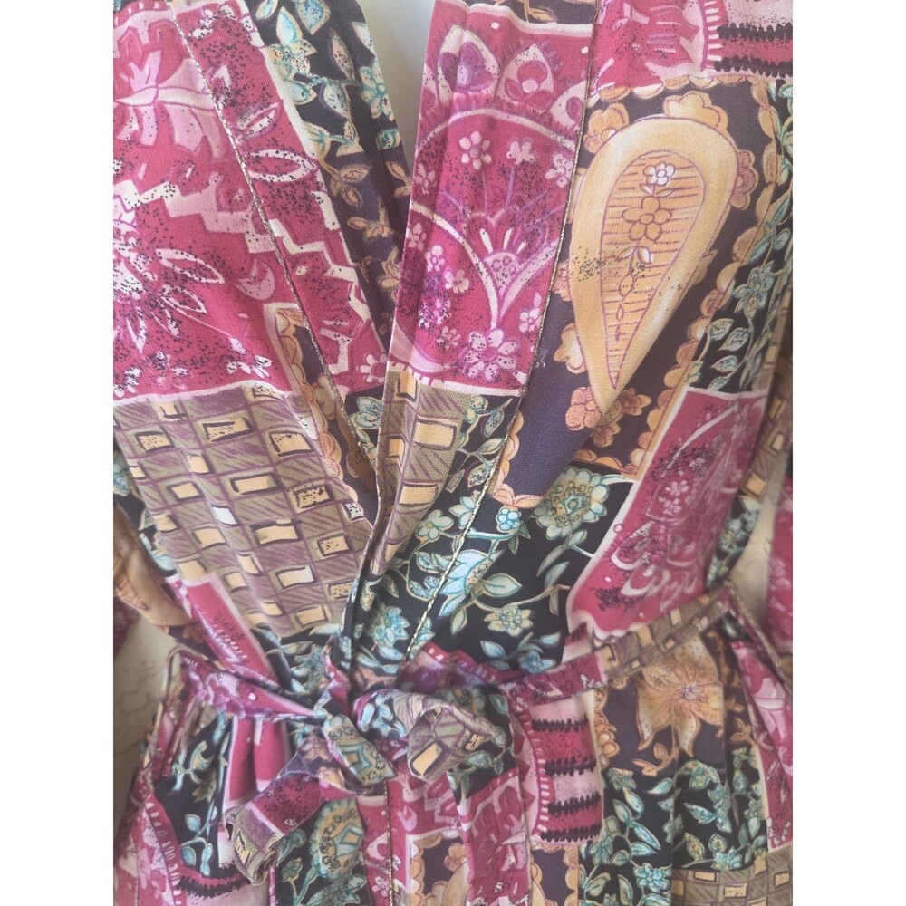 VINTAGE Sophia Morgan WIOR Patchwork Kimono Robe 70S 80S 90S Lounge Cotton Boho - Picture 8 of 14